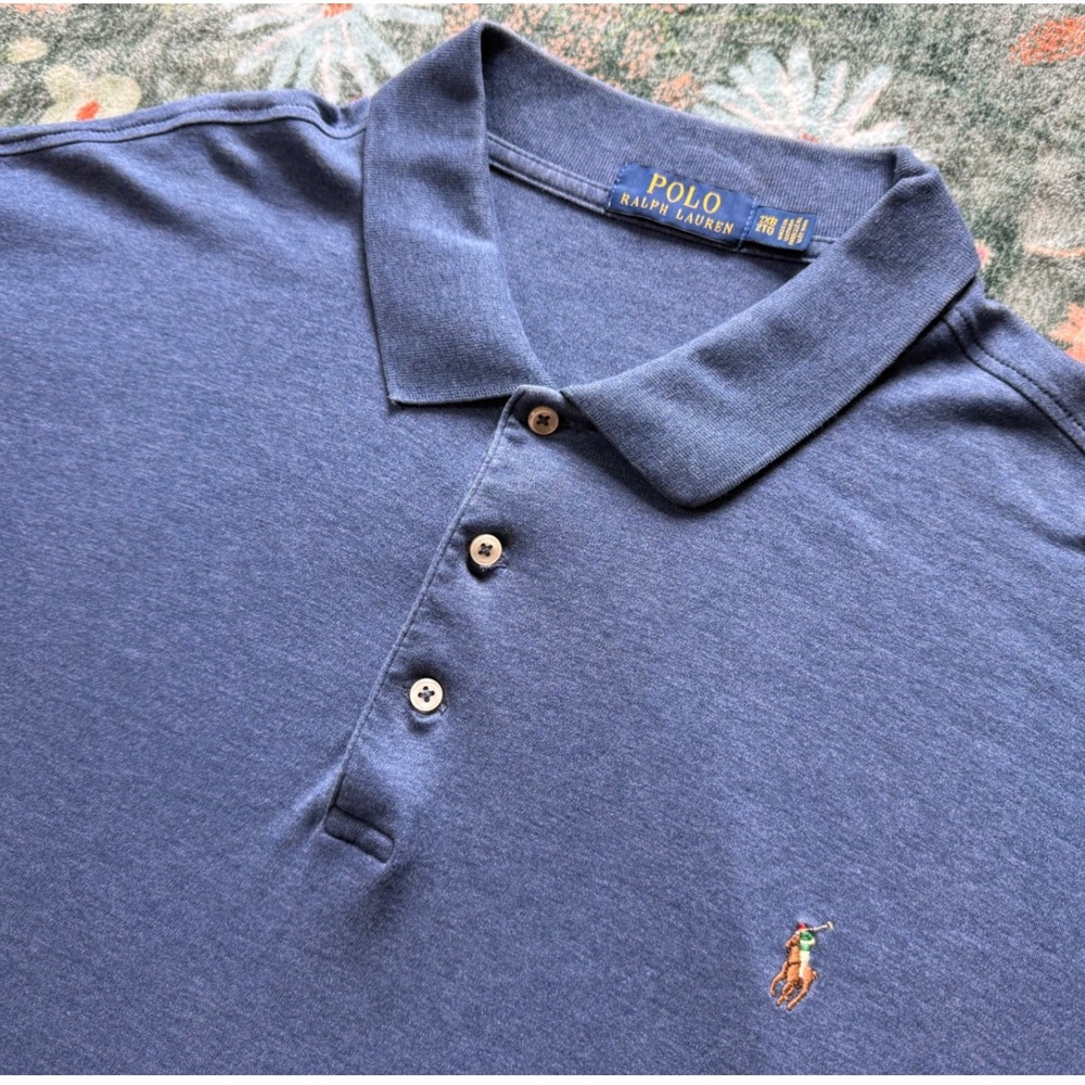 Polo Ralph Lauren Mens Blue Heather Short Sleeve Cotton Polo Shirt 2XB Big Tall